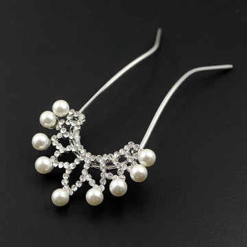Czech Rhinestone & Pearl 2-Prong Bridal Hair Stick Fork